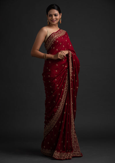 Regal Red Sequin Saree with Blouse Fabric – Swtantra